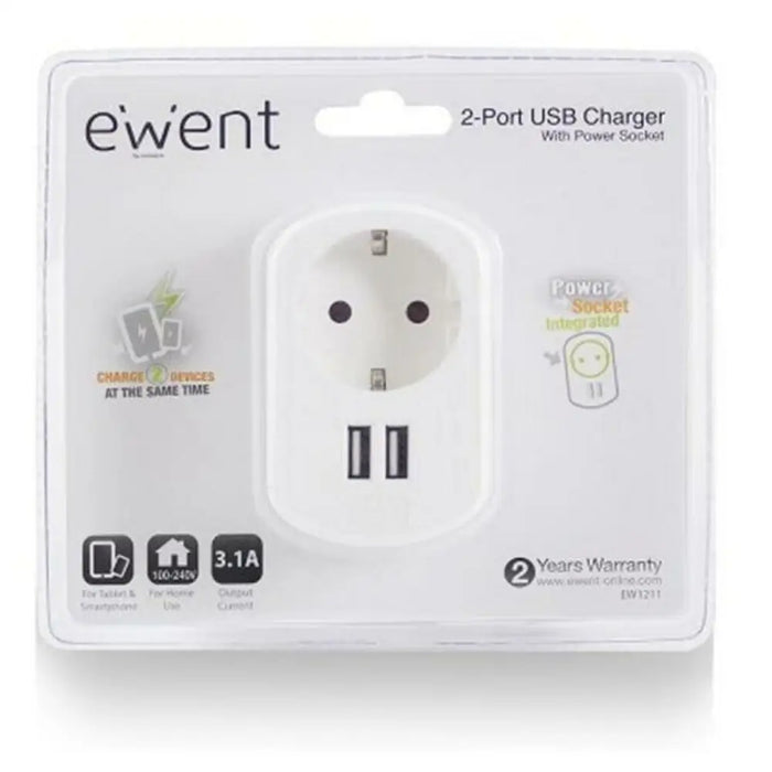 Wall Plug with 2 USB Ports Ewent EW1211 3,1 A - Електроника Телефони и таблети<<<Компютри|