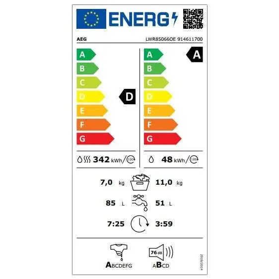 Washing machine with dryer AEG LWR85066OE 11/7 kg 1600 rpm - Перални със сушилня<<<Перални<<<Едра бяла