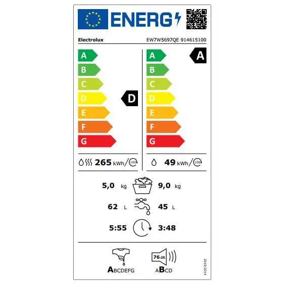 Washing machine with dryer ELECTROLUX EW7W5697QE 9/5 kg 1600 rpm - Перални със сушилня<<<Перални<<<Едра бяла