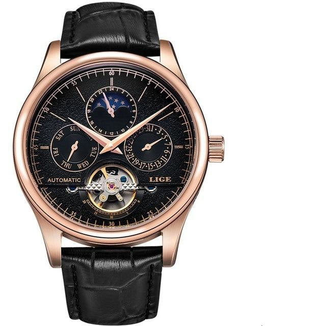 Waterproof male quartz watch LIGE 6826 moon phase - Men’s Watches
