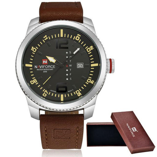 Waterproof male quartz watch NAVIFORCE 9063 - Silver-black - Men’s Watches