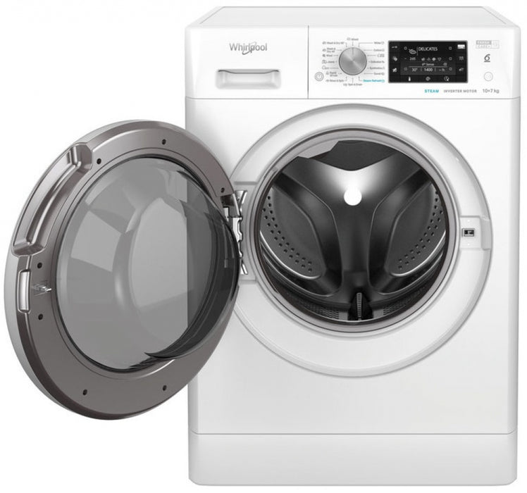Washing machine with dryer Whirlpool FFWDD 1076258 SV EE , 1600 rpm, 10.00 kg, 7 kg, E , White