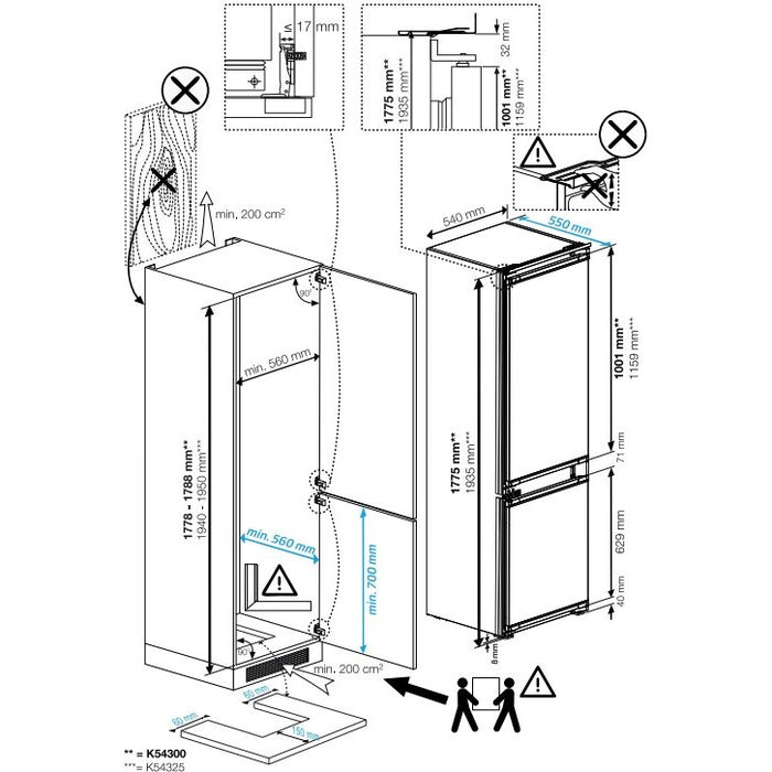 Built-in refrigerator WHIRLPOOL WHK2 5322 B4E, 300 l, 6th SENSE, 193.5 cm