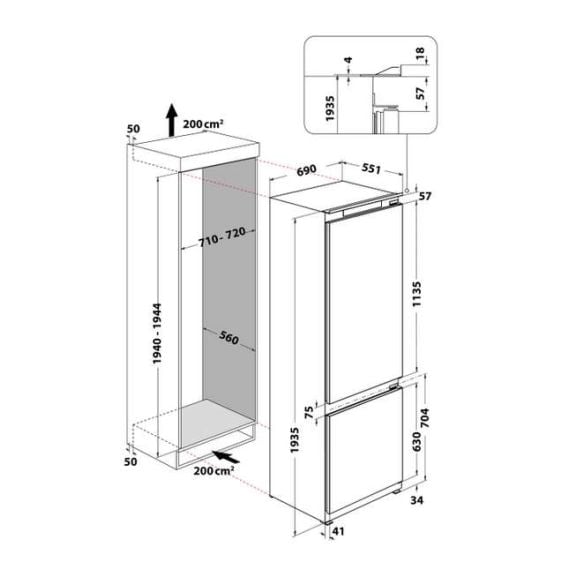 Built-in refrigerator WHIRLPOOL Space400 Total No Frost WH SP70 T121