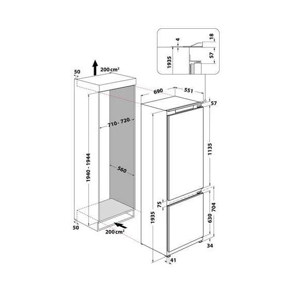 Built-in refrigerator WHIRLPOOL Space400 Total No Frost WH SP70 T241 P