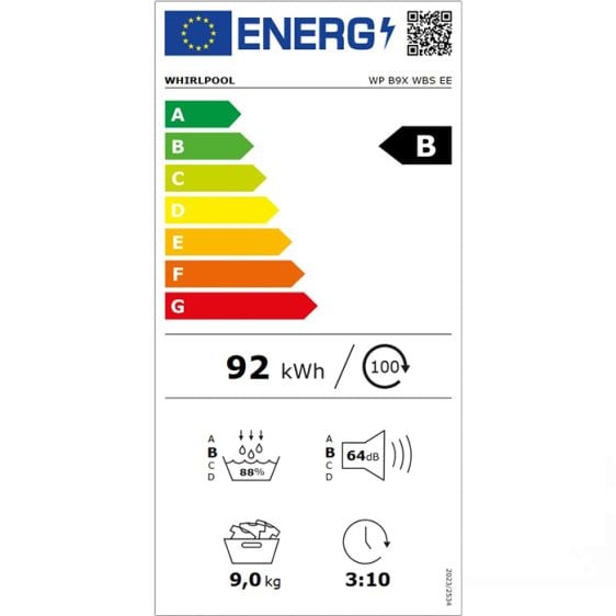 Dryer WHIRLPOOL WP B9X WBS EE, 9 kg, 6th SENSE, Heat pump