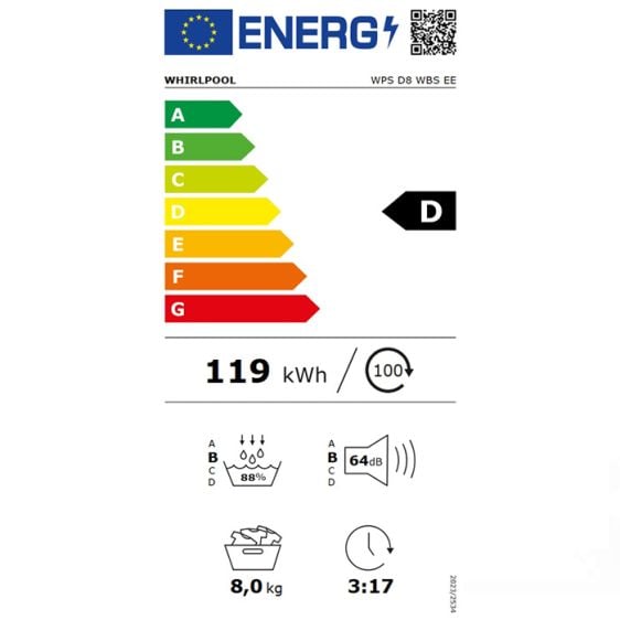Dryer WHIRLPOOL WPS D8 WBS EE, 8 kg, D, Heat pump
