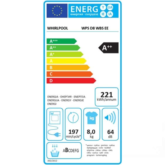 Dryer WHIRLPOOL WPS D8 WBS EE, 8 kg, D, Heat pump