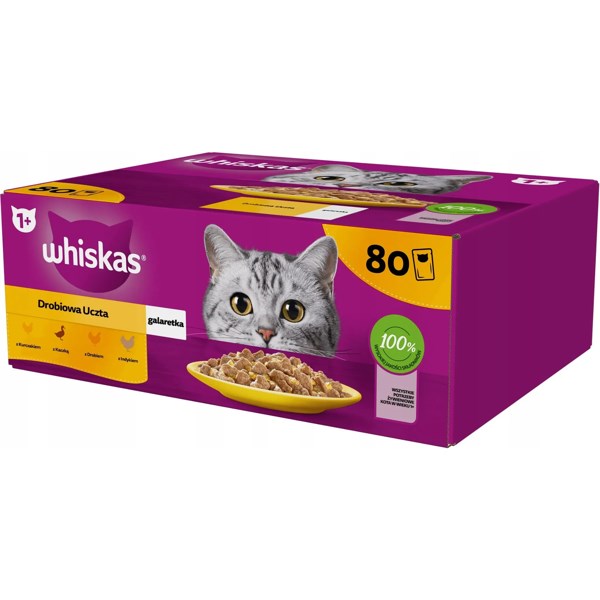 WHISKAS Poultry feast in jelly – wet cat food – 80x85g