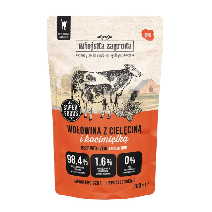 WIEJSKA ZAGRODA Beef with veal and catnip – wet food for cats – 100g