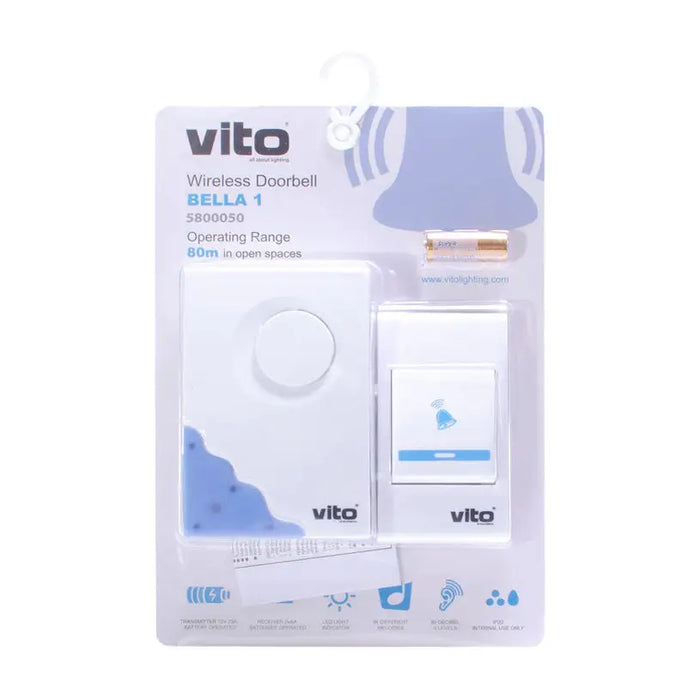 WIRELESS DOORBELL WITH BATTERIES VITO BELLA-1 - Звънци<<<Електроматериали<<<Строителни