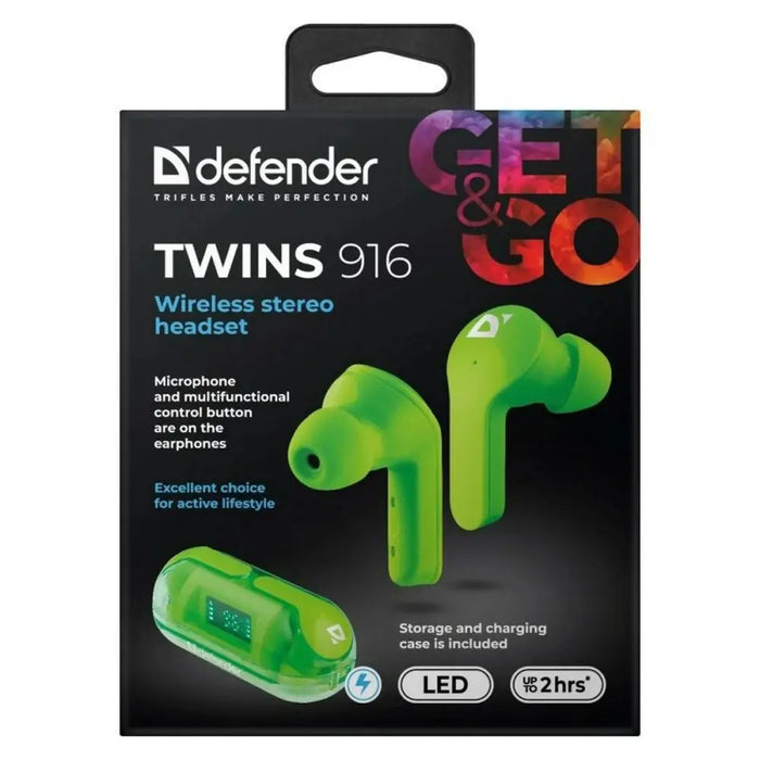 Wireless Earphones with Charging Case Defender TWINS 916 Green - Микрофони и слушалки<<<Електроника Периферни и