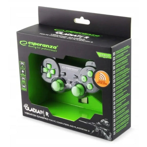 Wireless Gaming Controller Esperanza Gladiator GX600 USB 2.0 Black Green PC PlayStation 3 - Аксесоари за