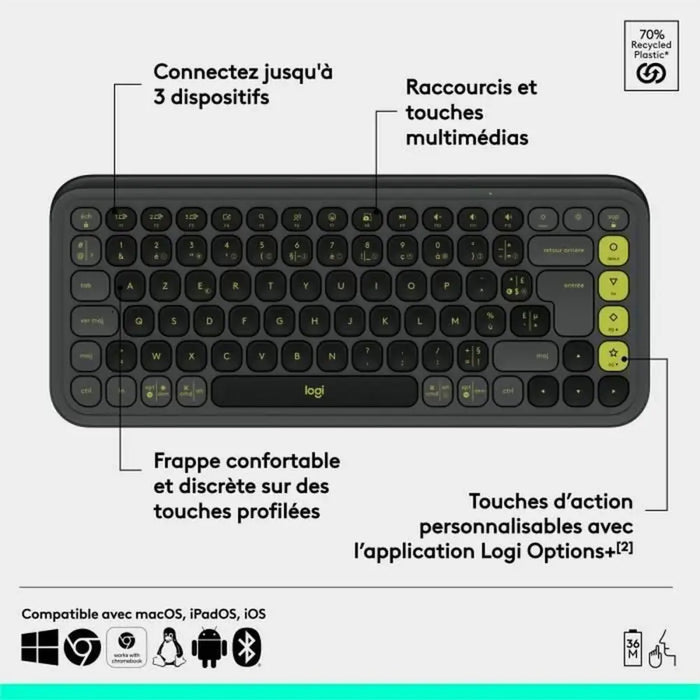Wireless Keyboard Logitech Pop Icon Keys Dark grey AZERTY - Електроника Периферни и резервни части<<<Компютри|