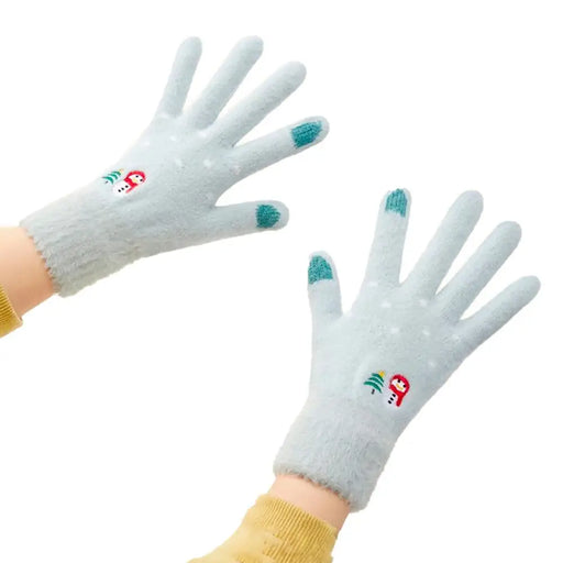 Women’s winter telephone gloves with a snowman and a Christmas tree - green - Cycling gloves<<<HurtelXML