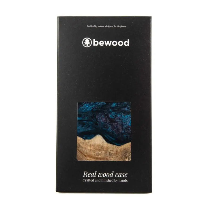 Wood and Resin Case for iPhone 12/12 Pro MagSafe Bewood Unique Neptune - Navy Blue & Black - Cell phone cases
