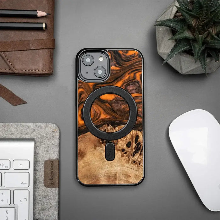 Wood and resin case for iPhone 15 MagSafe Bewood Unique Orange - orange and black - Cell phone cases