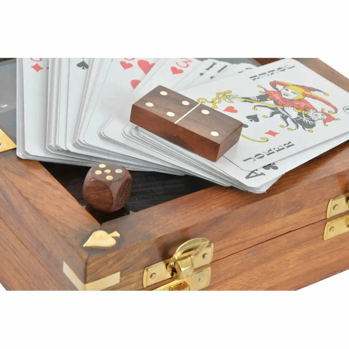 Wooden Game DKD Home Decor Sheesham Brown Golden 17 x 17 x 5,5 cm 4 Pieces - Декорация и Осветление<<<Дом