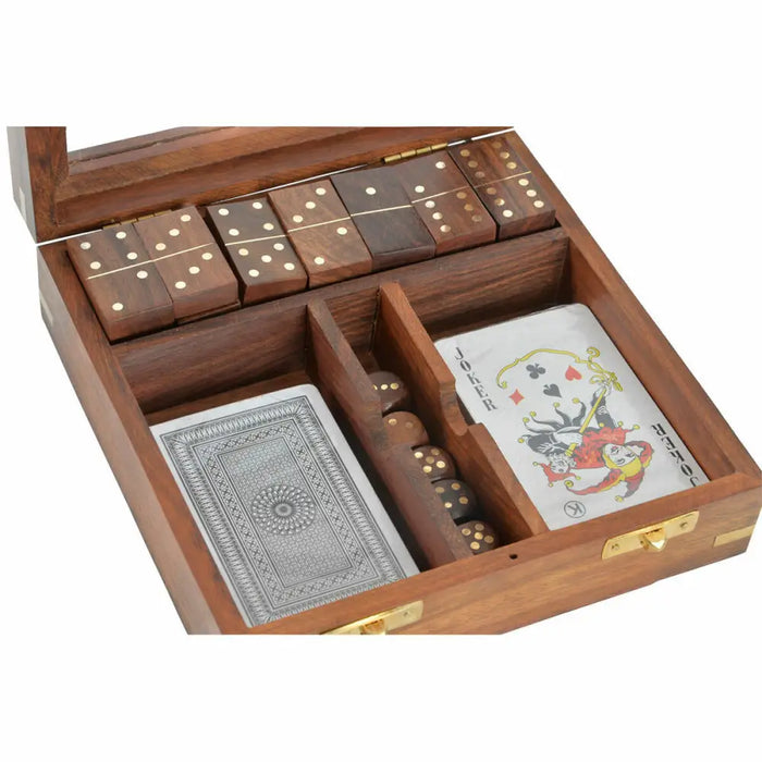 Wooden Game DKD Home Decor Sheesham Brown Golden 17 x 17 x 5,5 cm 4 Pieces - Декорация и Осветление<<<Дом