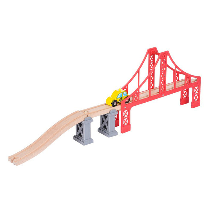 WOODEN RAILWAY COMPOSITE. WITH TRAIN BRIDGE AND FENCES, 70 PIECES