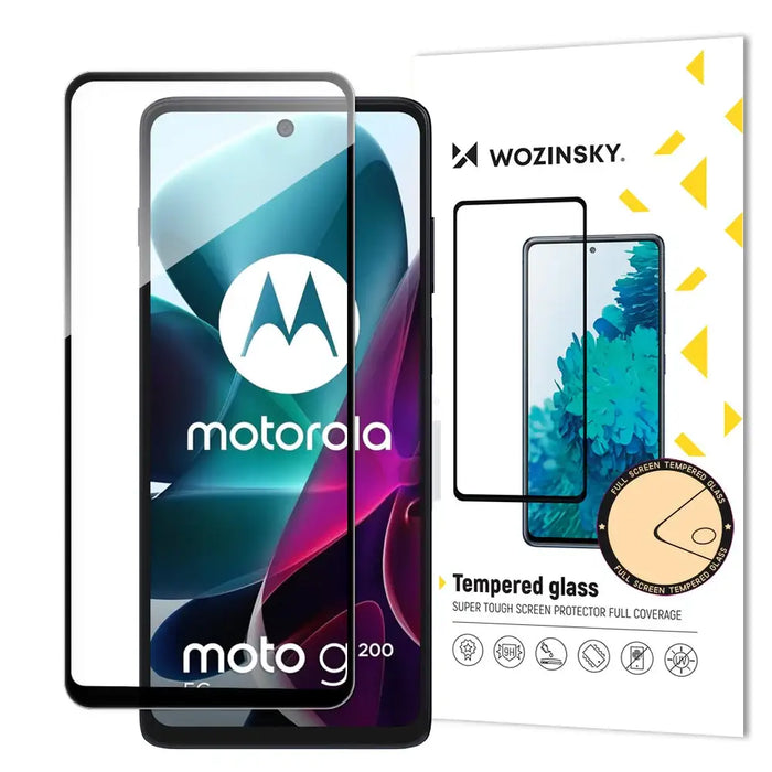 Wozinsky Full Glue Tempered Glass Motorola Moto G200 5G 9H Full Screen Tempered Glass with Black Frame - Cell phone