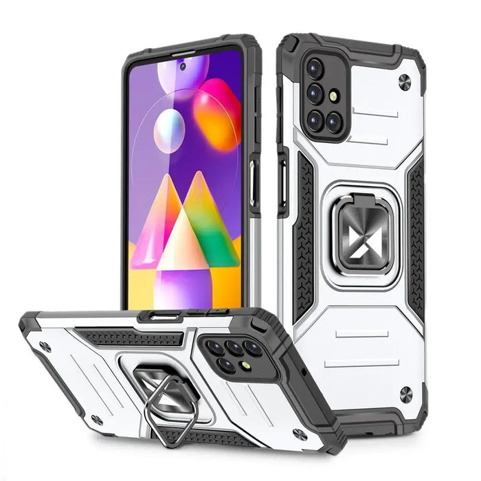 Wozinsky Ring Armor Case Kickstand Tough Rugged Cover for Samsung Galaxy M31s silver - Cell phone cases