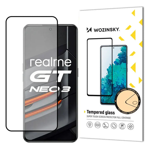 Wozinsky Super Tough Full Glue Tempered Glass Full Screen With Frame Case Friendly Realme GT Neo 3 Black - Cell phone