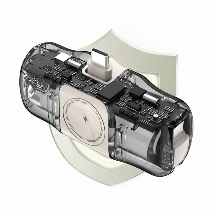 Wozinsky WF16-YCS 5000mAh 15W USB-C Mini Power Bank with Built-in USB-C Cable and Apple Watch Charger - Beige