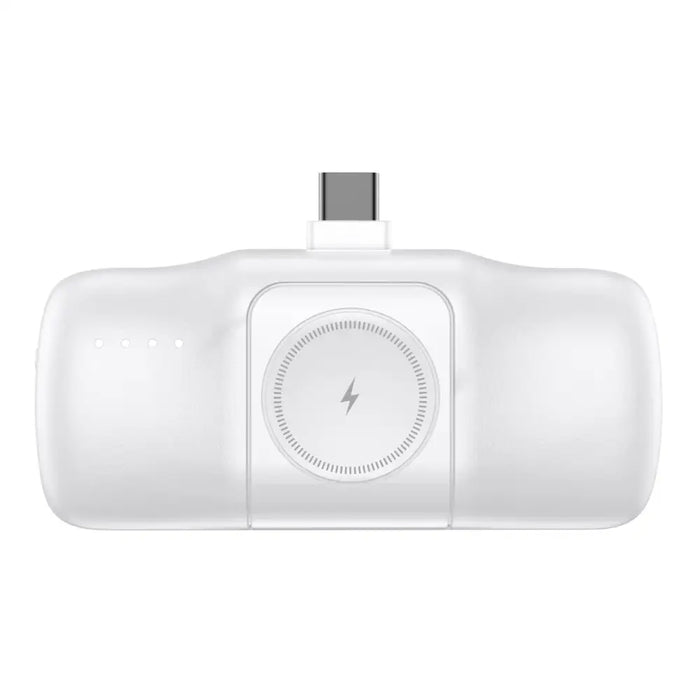 Wozinsky WF16-YCS 5000mAh 15W USB-C Mini Power Bank with Built-in USB-C Cable and Apple Watch Charger - White