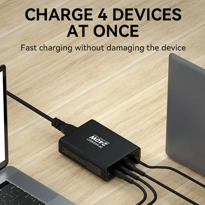 Wozinsky WGCSB 240W GaN Wall Charger USB-A / 3 x USB-C - Black - Cell phone USB charger<<<HurtelXML