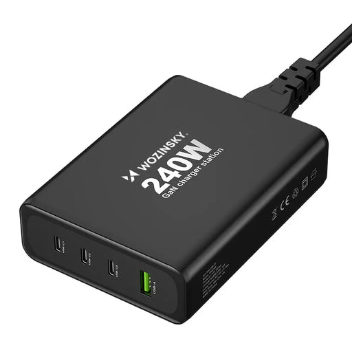Wozinsky WGCSB 240W GaN Wall Charger USB-A / 3 x USB-C - Black - Cell phone USB charger<<<HurtelXML