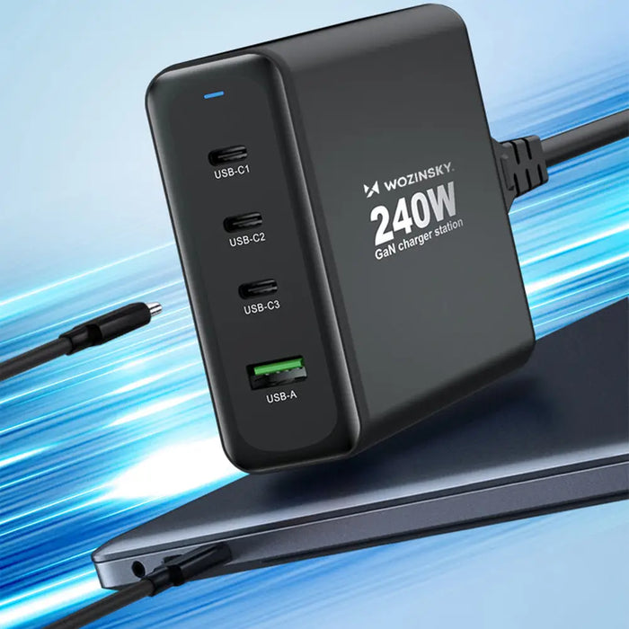 Wozinsky WGCSB 240W GaN Wall Charger USB-A / 3 x USB-C - Black - Cell phone USB charger<<<HurtelXML