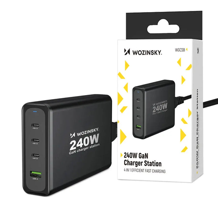 Wozinsky WGCSB 240W GaN Wall Charger USB-A / 3 x USB-C - Black - Cell phone USB charger<<<HurtelXML
