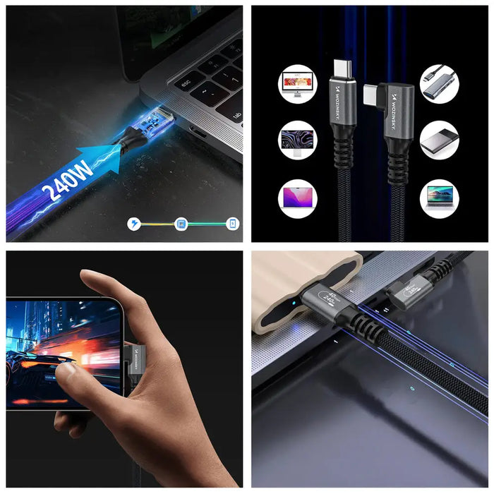 Wozinsky WPS2-UY41S USB-C Thunderbolt 4 240W Angled Cable 2m - Black - Cell phone cables<<<HurtelXML