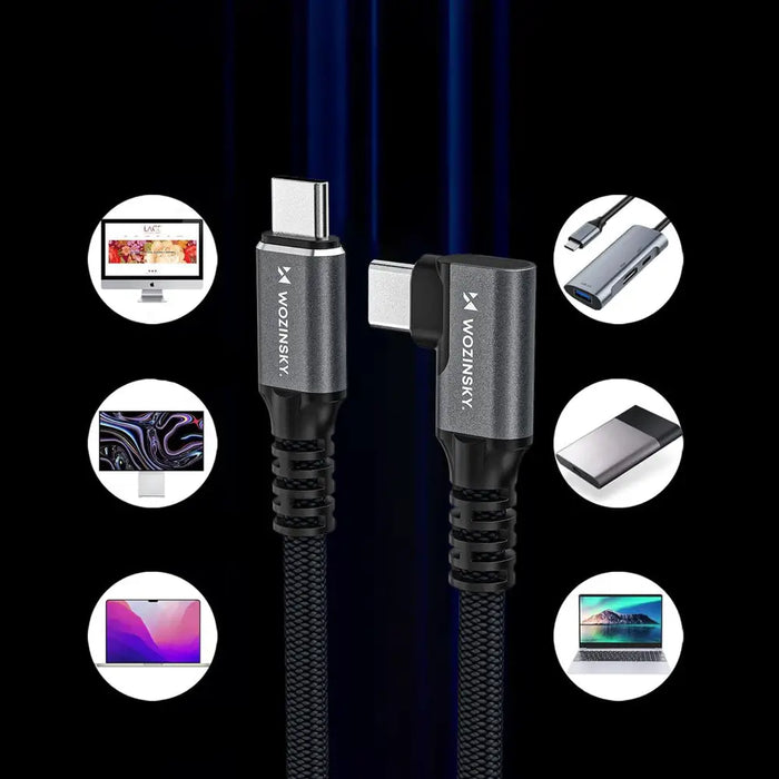 Wozinsky WPS2-UY41S USB-C Thunderbolt 4 240W Angled Cable 2m - Black - Cell phone cables<<<HurtelXML