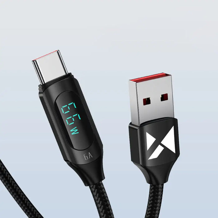 Wozinsky WUACC2 USB A - USB C Cable with Display 66W 6A 2m - Black - Cell phone cables<<<HurtelXML