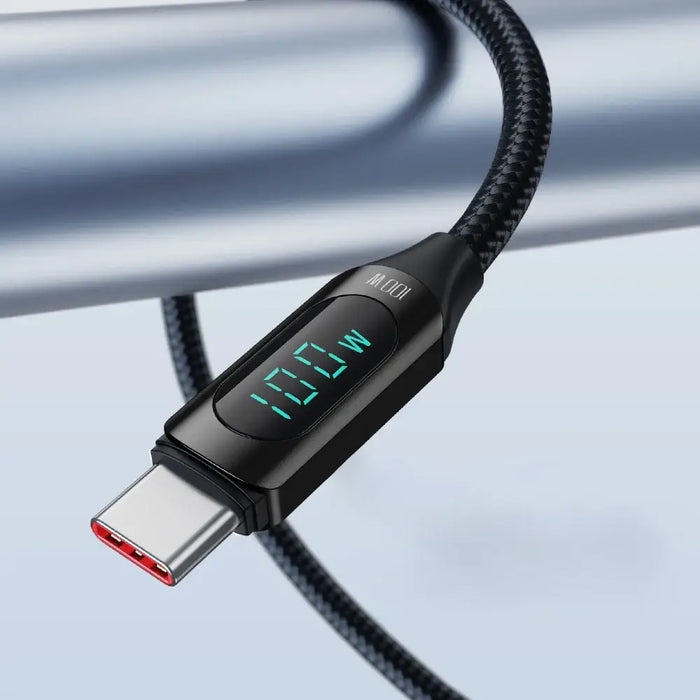 Wozinsky WUCCC1 USB-C - USB-C PD 100W 480Mb/s cable 1m with display - black - Cell phone cables<<<HurtelXML