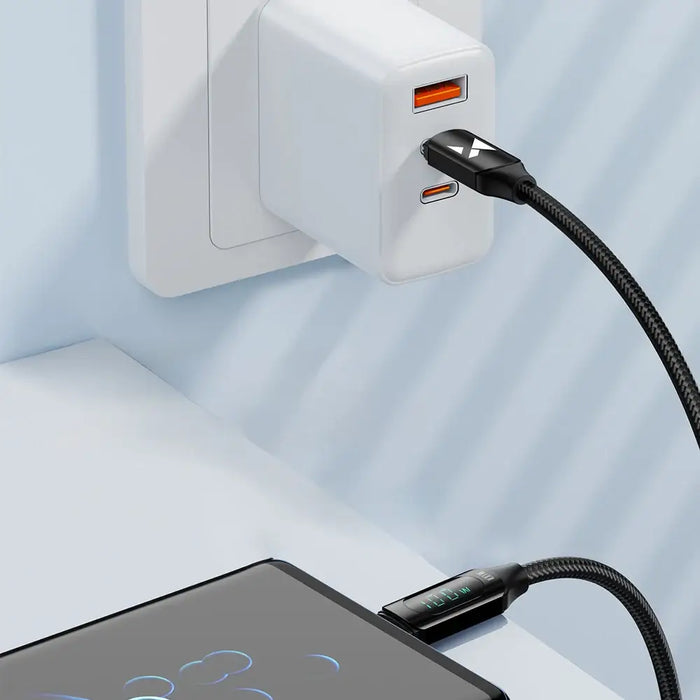 Wozinsky WUCCC1 USB-C - USB-C PD 100W 480Mb/s cable 1m with display - black - Cell phone cables<<<HurtelXML