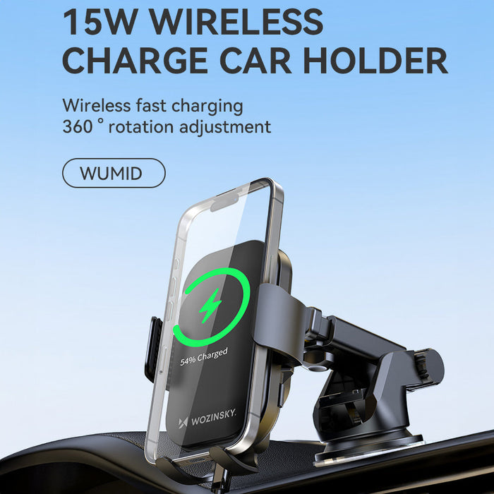 Wozinsky WUMID Car Dashboard Phone Holder with 15W Inductive Charger - Black - Uchwyty samochodowe z ładowarką Qi