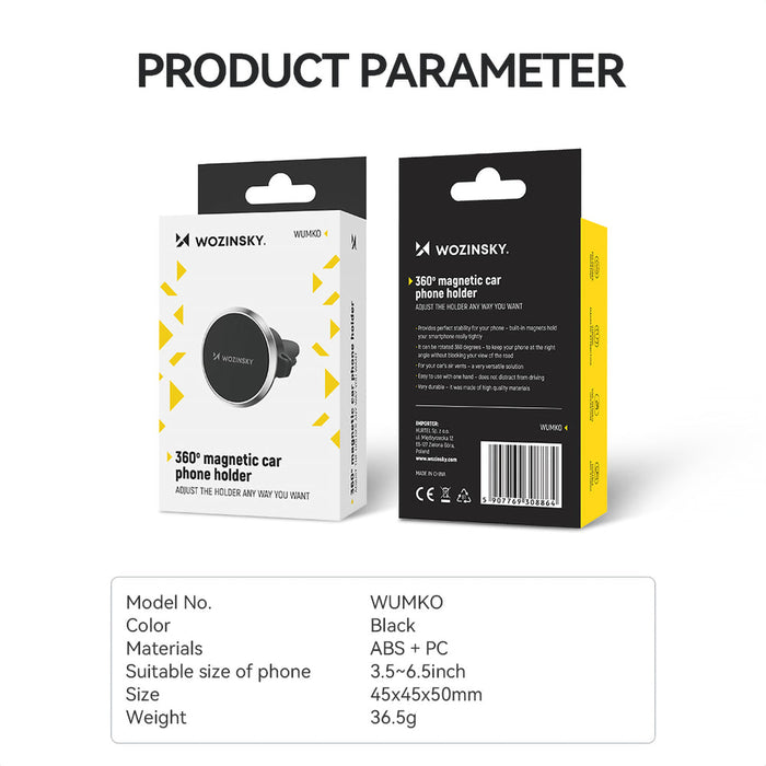 Wozinsky WUMKO magnetic phone holder for car air vent - black - Uchwyty samochodowe do telefonów<<<HurtelXML