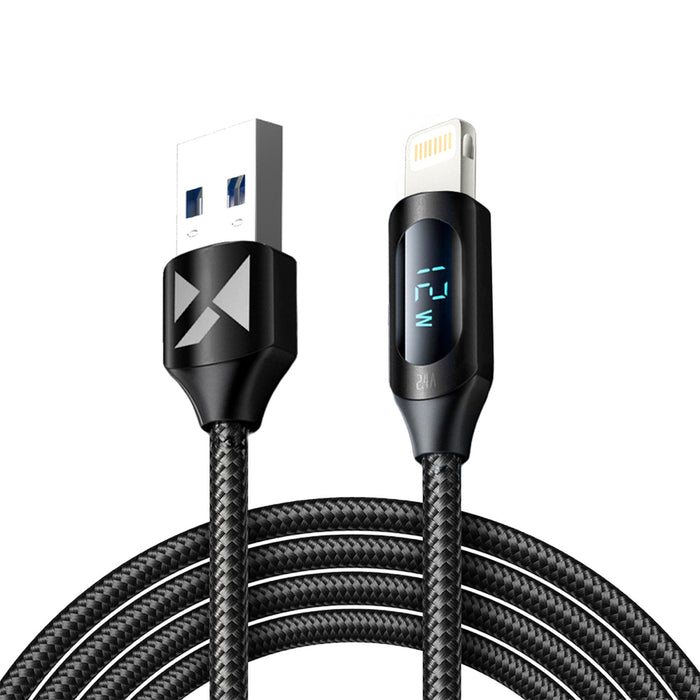 USB-A Cable - Lightning Wozinsky WUALC2 with LED Display 2.4A 2m - Black