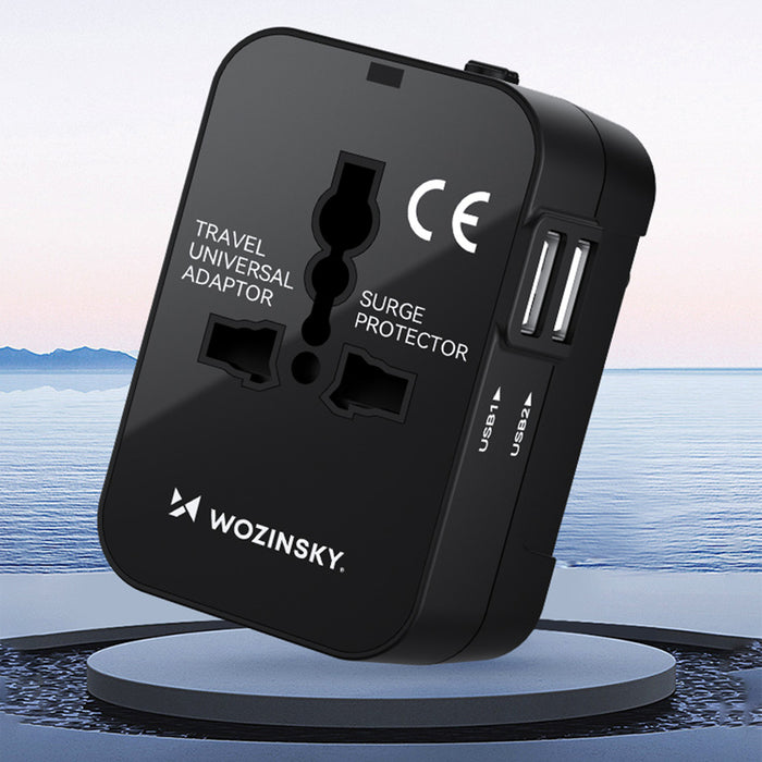 Wozinsky WUTWC travel adapter universal 24W EU / US / AUS / UK / 2x USB-A - black