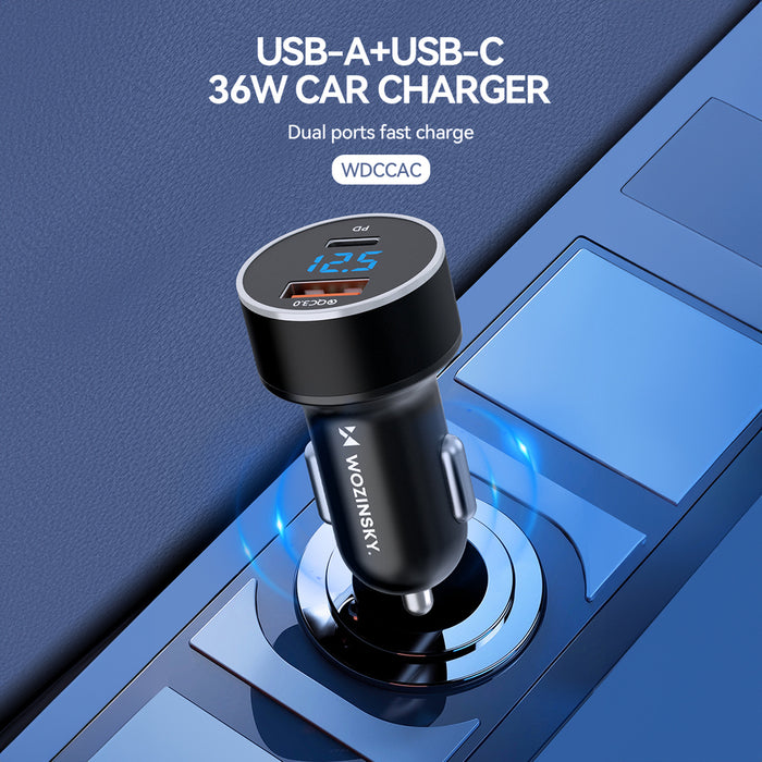 Wozinsky WDCCAC USB-C USB-A 36W car charger - black