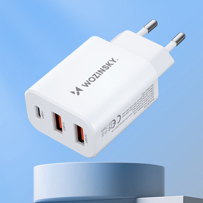 Wozinsky CWCUCW 30W USB-C / 2 x USB-A wall charger - white