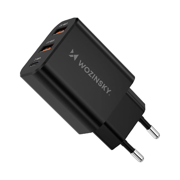 Wozinsky CWCUCB 30W USB-C / 2 x USB-A wall charger - black
