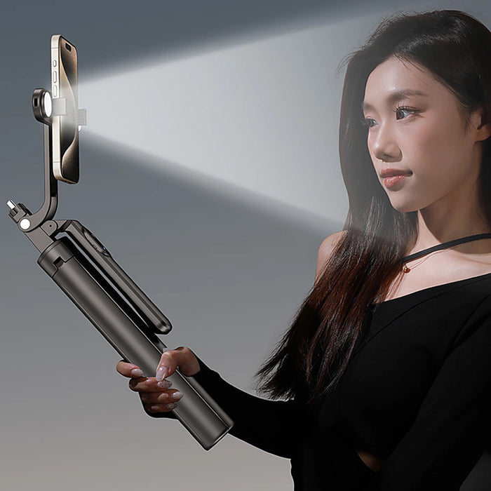 Selfie stick WH181D-Y1S 1.75m aluminum alloy telescopic tripod with dual lamp and phone holder - black