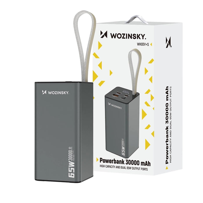 Powerbank Wozinsky K65+ 65W 30000mAh 2x USB-C, 1x USB-A 65W - gray