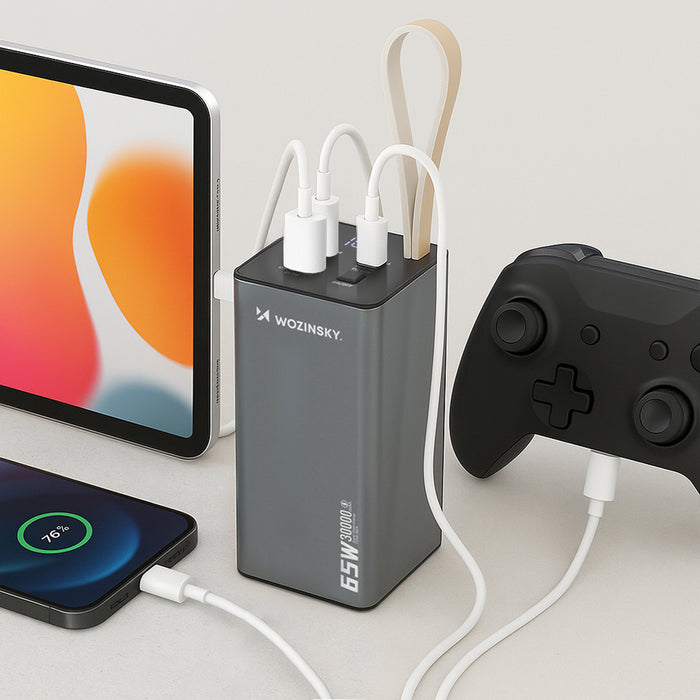 Powerbank Wozinsky K65+ 65W 30000mAh 2x USB-C, 1x USB-A 65W - gray