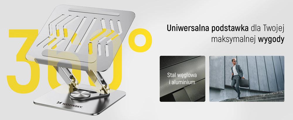 Wozinsky WRS-CPY84SS Aluminum Laptop and Tablet Stand + Free Smartphone Stand - Silver
