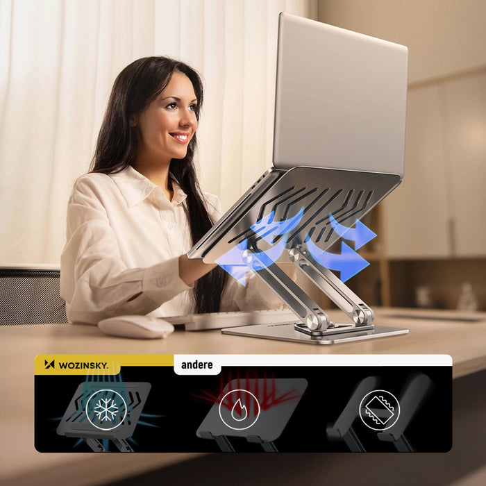 Wozinsky WRS-CPY84SS Aluminum Laptop and Tablet Stand + Free Smartphone Stand - Silver